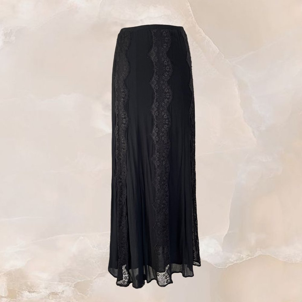 CHAN LUU Black Maxi Skirt Lace Panel Size S Small